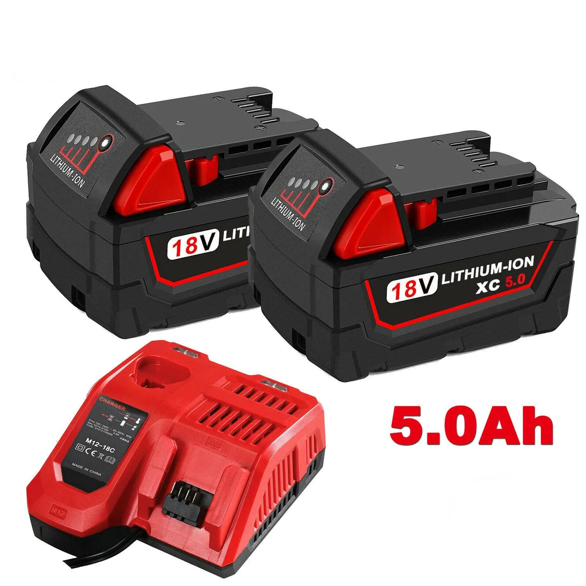 THISS THISS 2-Pack 5.0Ah 18V Li-ion Battery &amp; Charger for Milwaukee M18 — product photo