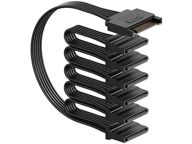Manw Manw 15 Pin SATA Male to 6-Port SATA Female Power Splitter Cable Black — product photo