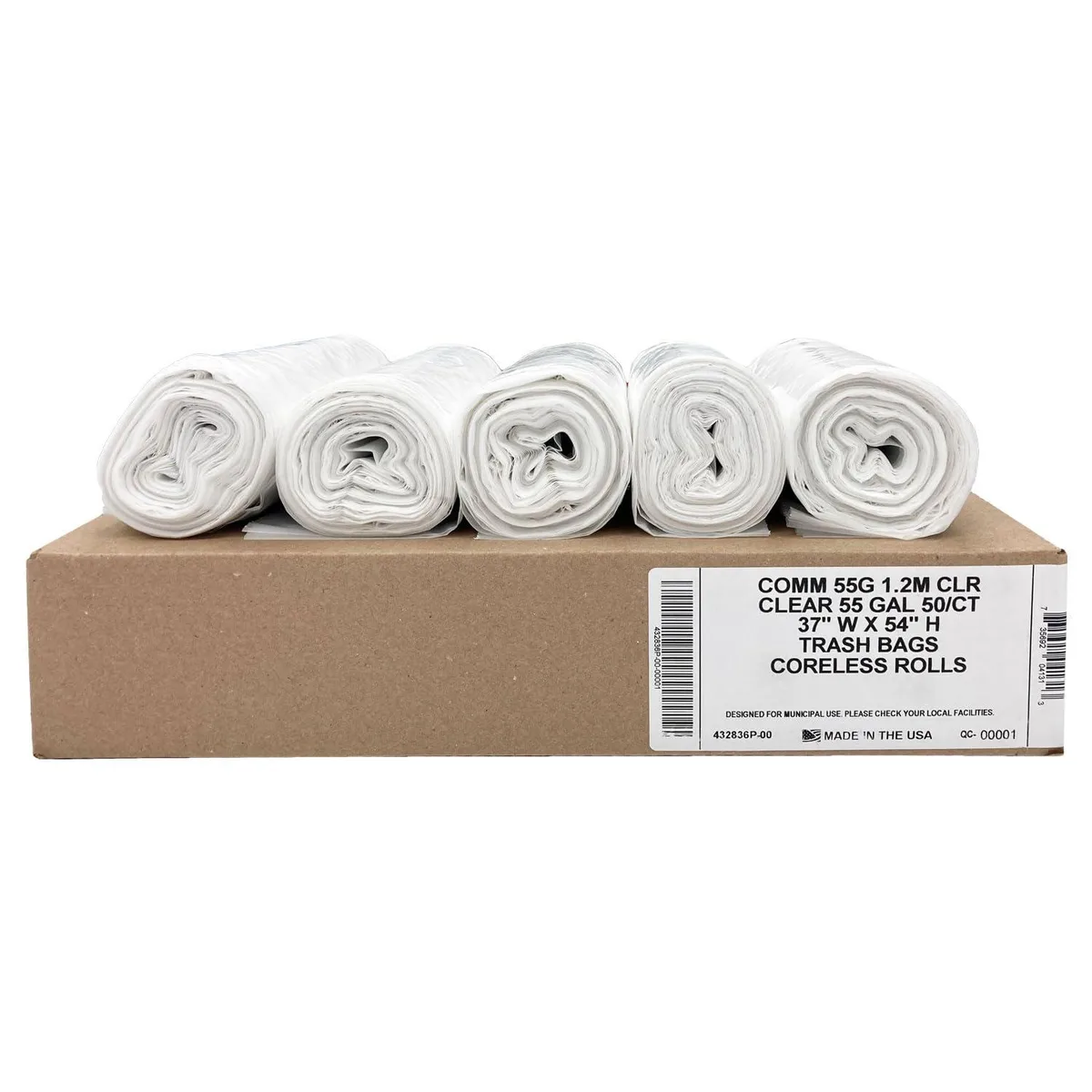  Baldwin COMM 55G 1.2M CLR 55 Gallon Clear Trash Bags 3 Pack — product photo