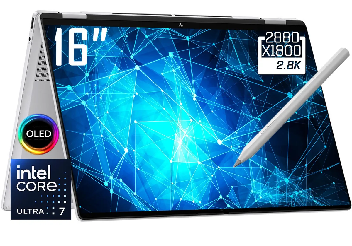HP HP OmniBook 7 Flip 16 2-in-1 Laptop Ultra 7 258V 32GB 2TB 3K OLED 120Hz Silver — product photo