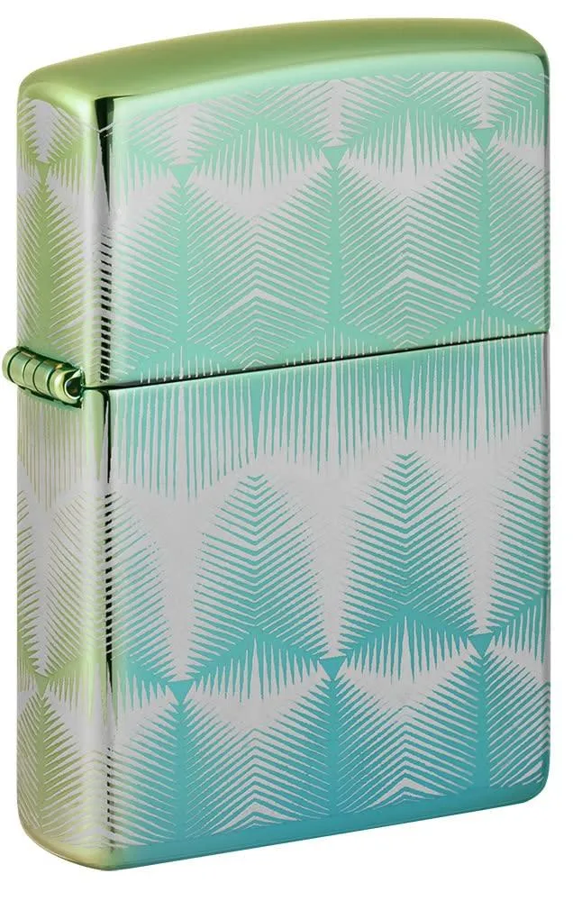 Zippo lighter in multicolor pattern, slim rectangular shape, metal finish