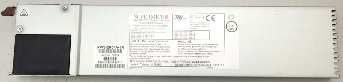 Supermicro Supermicro PWS-2K04A-1R 2000W server power supply — product photo