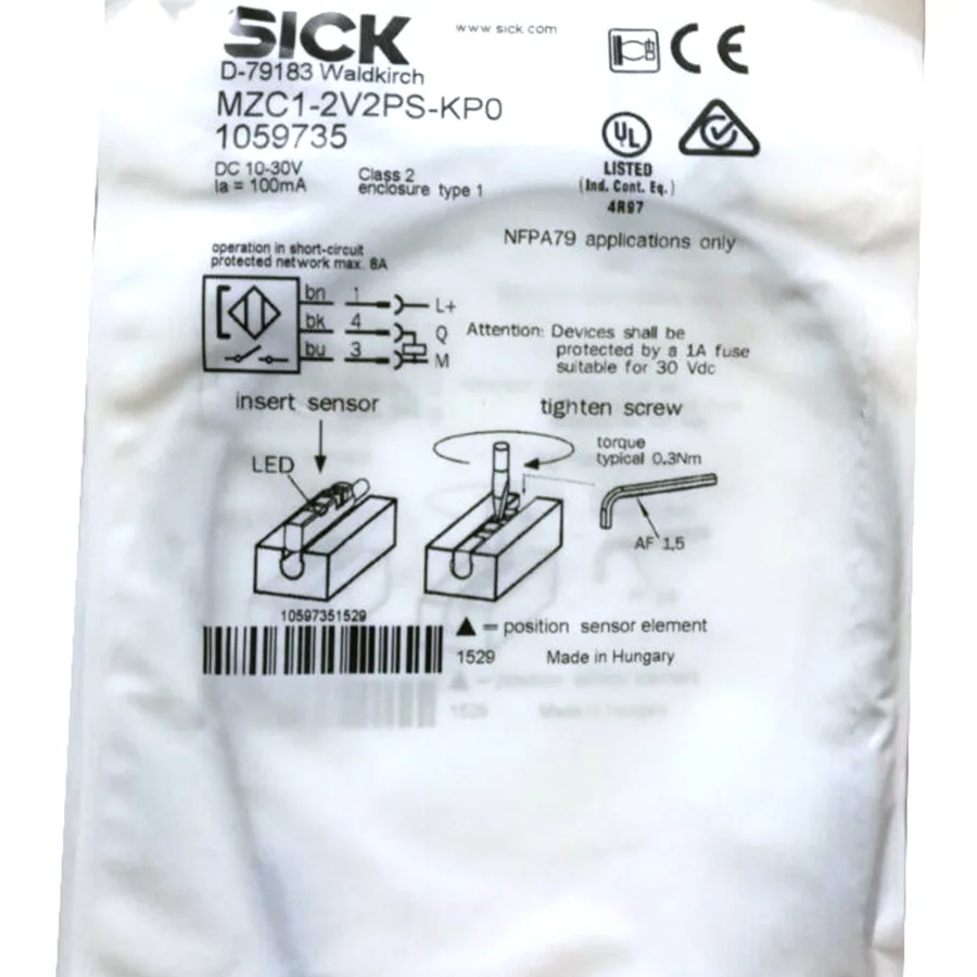 Sick Sick MZC1-2V2PS-KP0 C-slot cylinder sensor PNP 23.7 mm IP68 M8 3-pin 0.3 m — product photo
