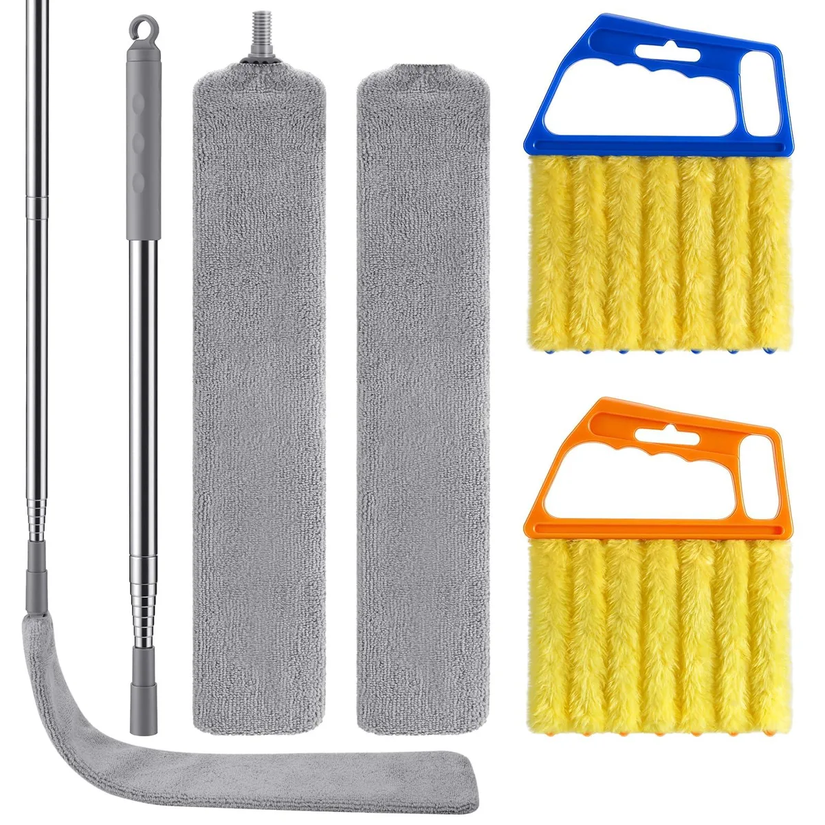 Four-piece cleaning kit with extendable gap duster and blind brushes, microfiber covers, lightweight 0.408 kg