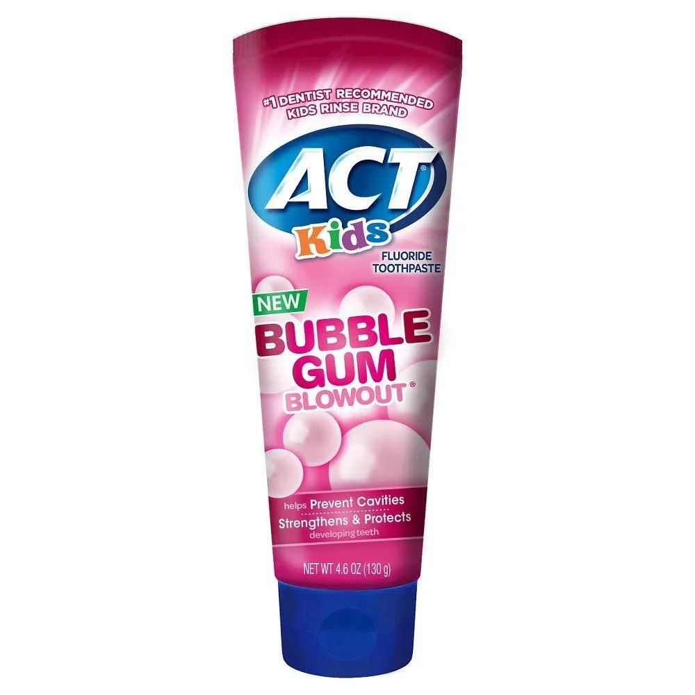 Three rectangular toothpaste tubes in bubblegum pink packaging on a white background