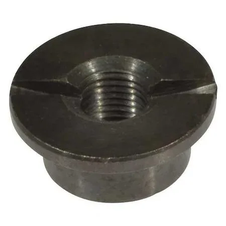 Small silver metal lock nut with hexagonal shape and internal threads