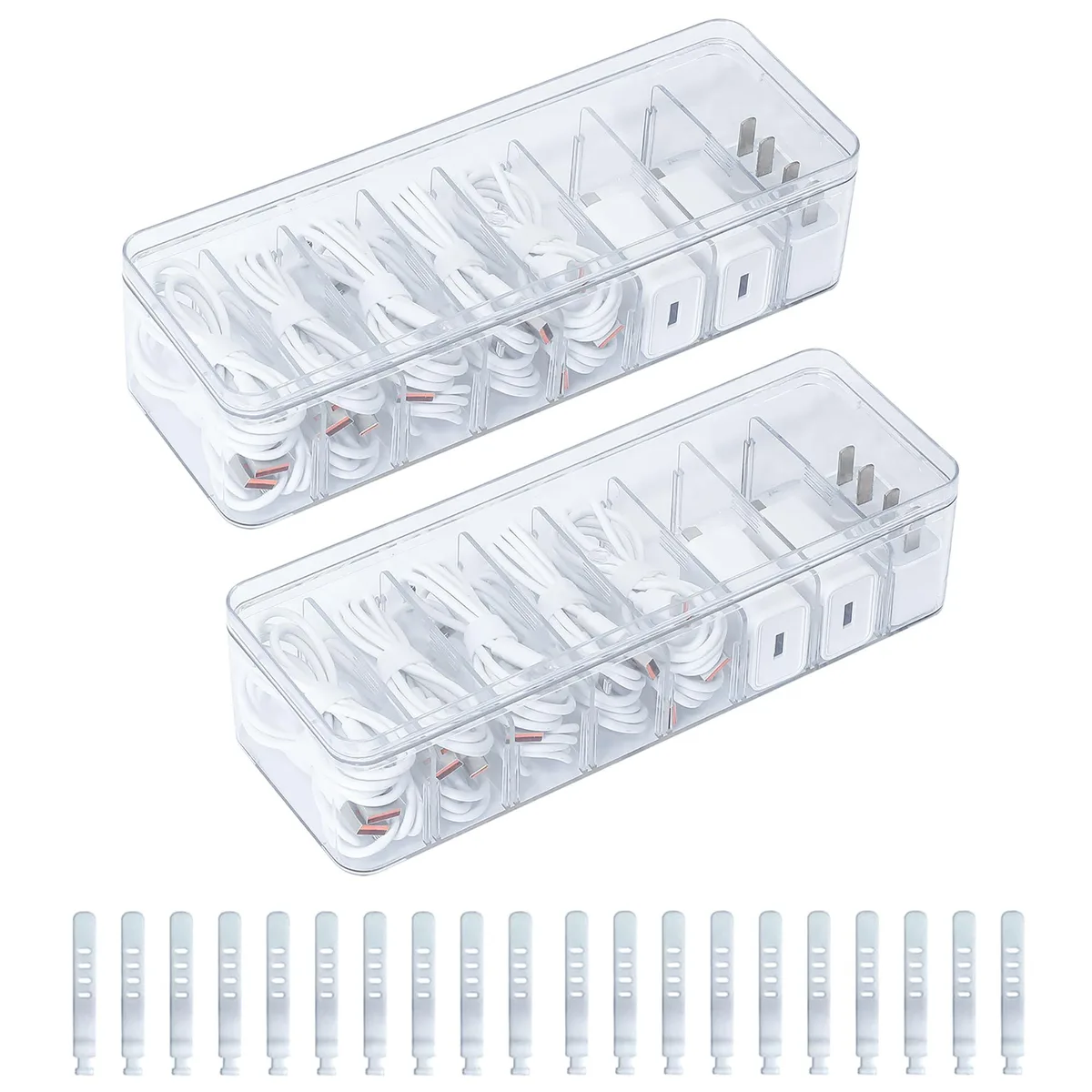 Two clear plastic boxes with lids and adjustable dividers