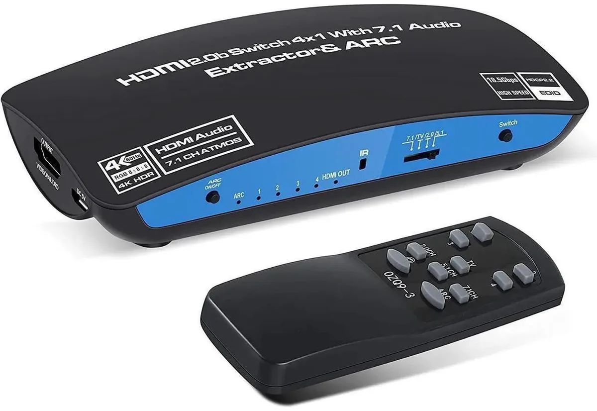 SMUGDESK SMUGDESK 4×1 HDMI 2.0b Switch with 7.1 Atmos Audio Extractor — product photo
