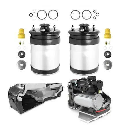 Unity rear air spring kit with two air bags and compressor assembly