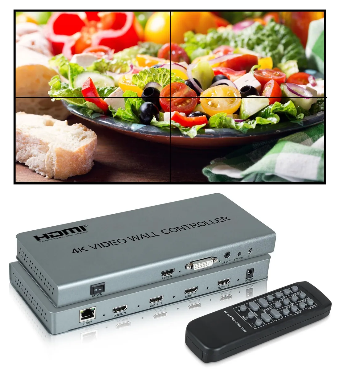 BUCIER BUCIER 2x2 HDMI Video Wall Controller 1080P@60Hz RS232 180° Gray — product photo