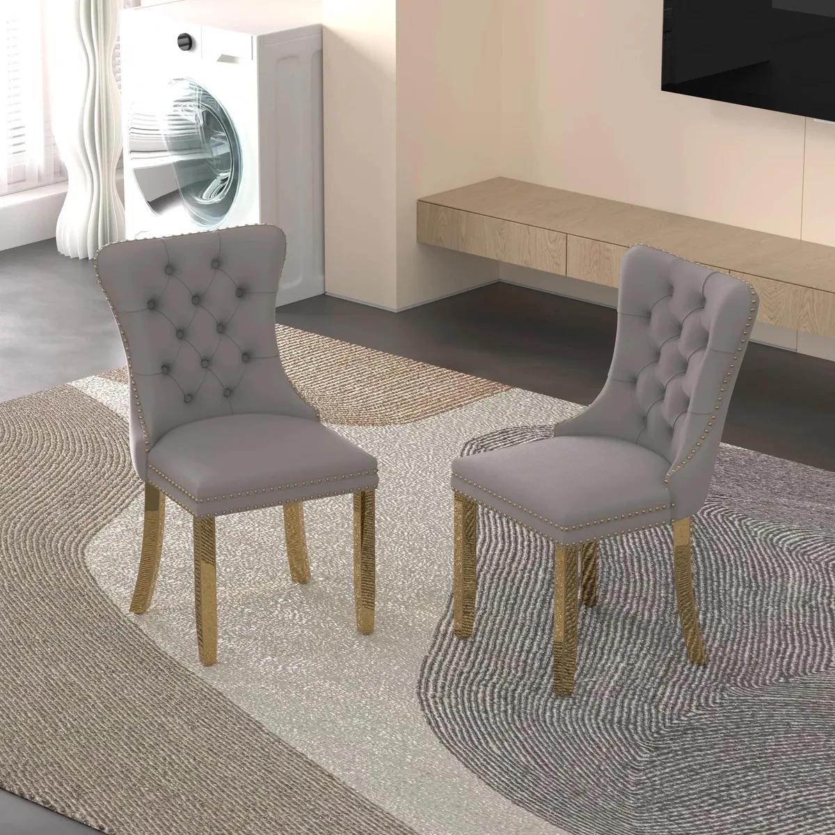 Sumdeal Sumdeal Velvet Dining Chairs Set of 2, Gray with Golden Legs — product photo