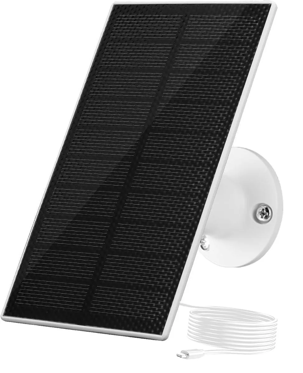White rectangular solar panel with USB-C cable and adjustable bracket