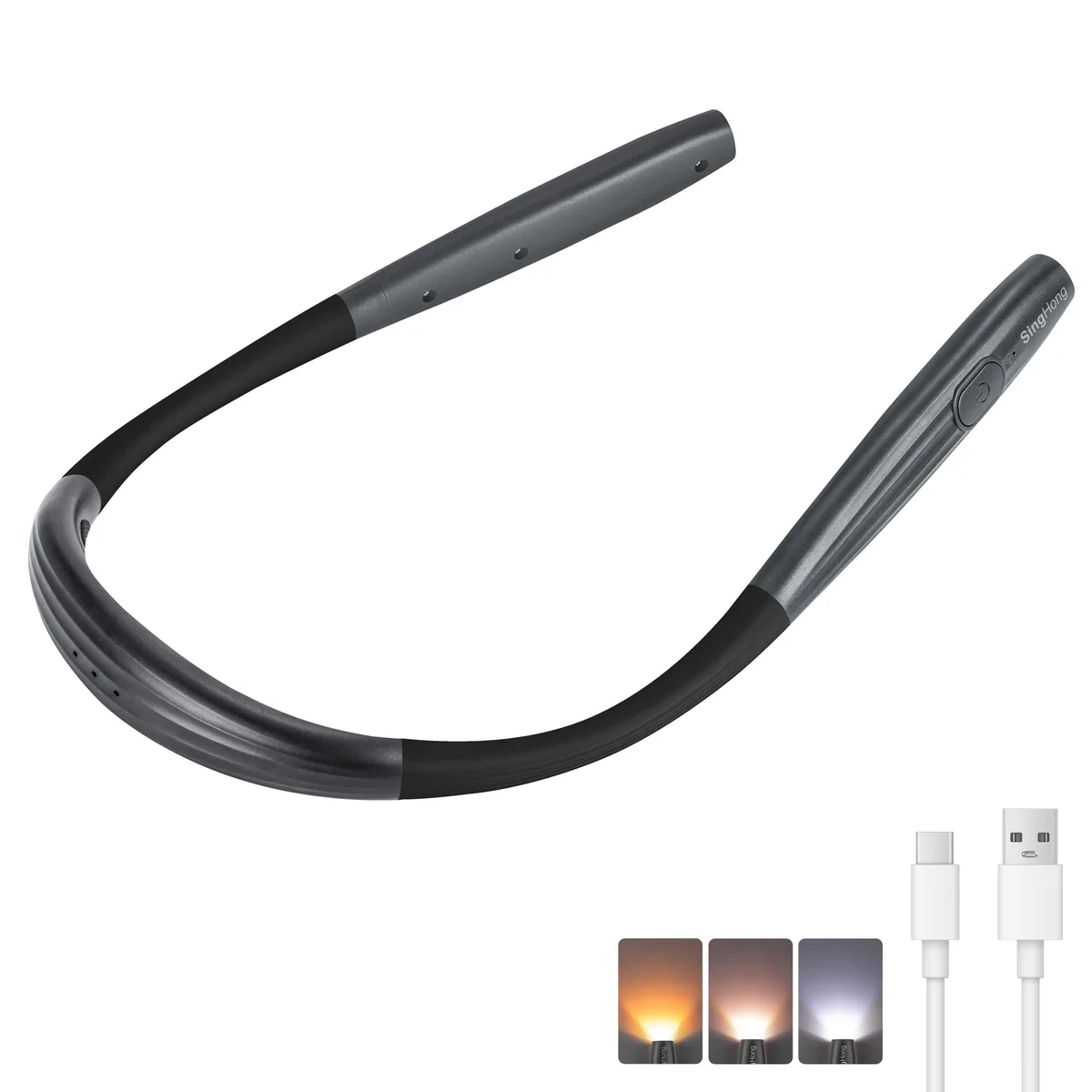 SingHong LED Neck Book Light Grey 125g USB-C Rechargeable — product photo