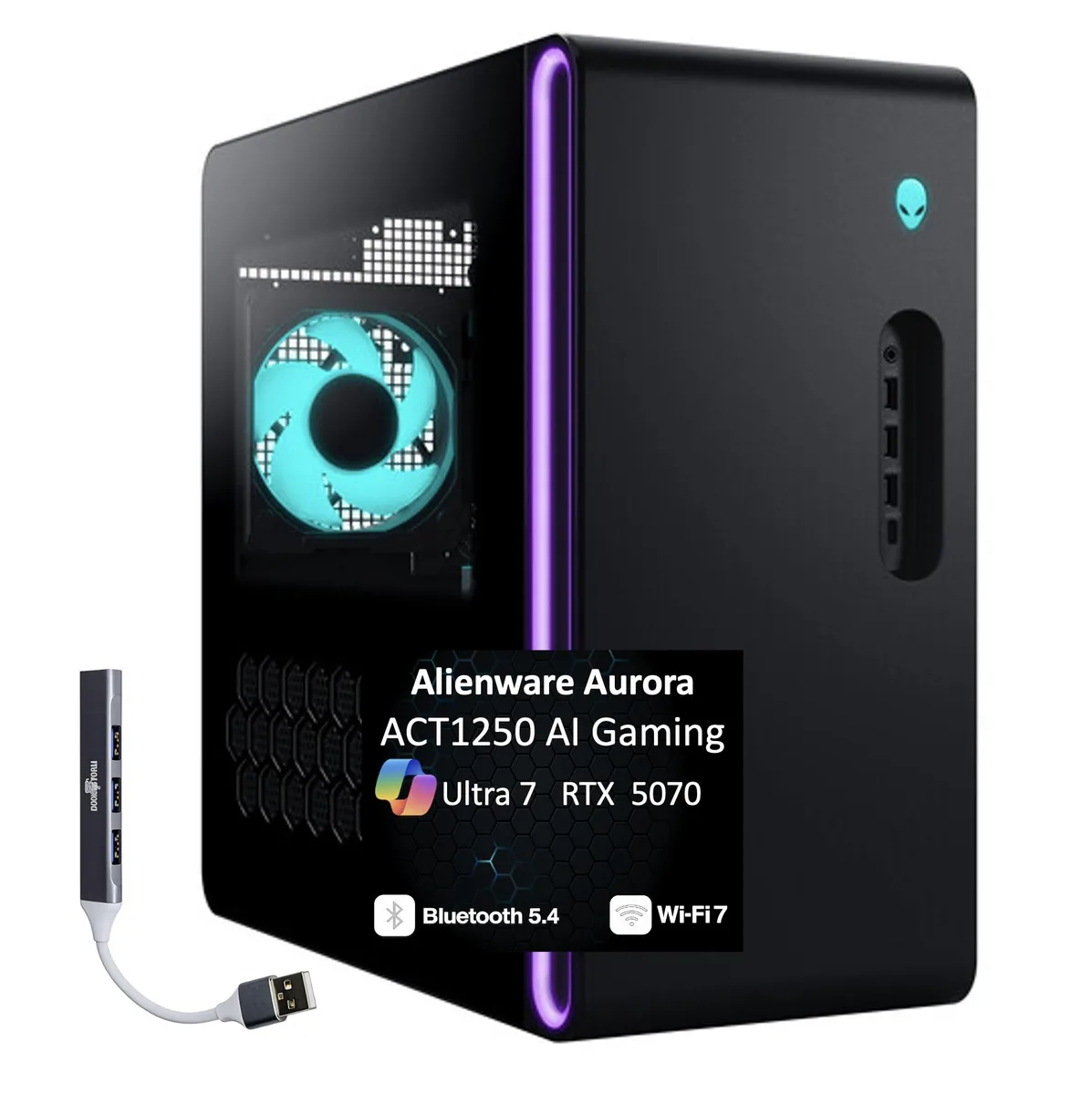 DELL DELL Alienware Aurora ACT1250 gaming PC Ultra 7 265F RTX 5070 64GB DDR5 512GB NVMe 2TB HDD 500W w DKZ USB Hub — product photo