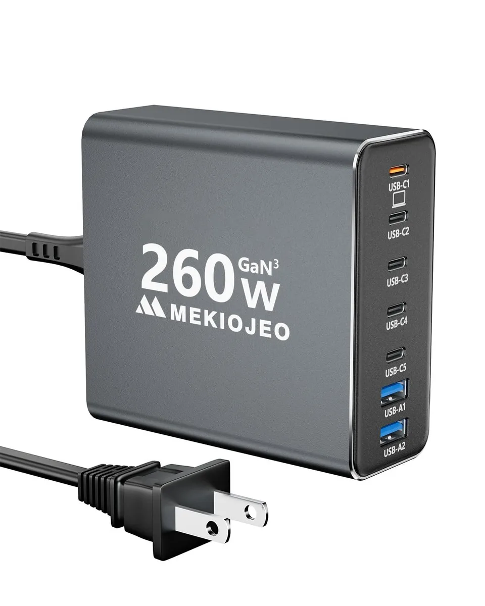  Dell SY02 260W 7-port USB-C GaN charger Black — product photo
