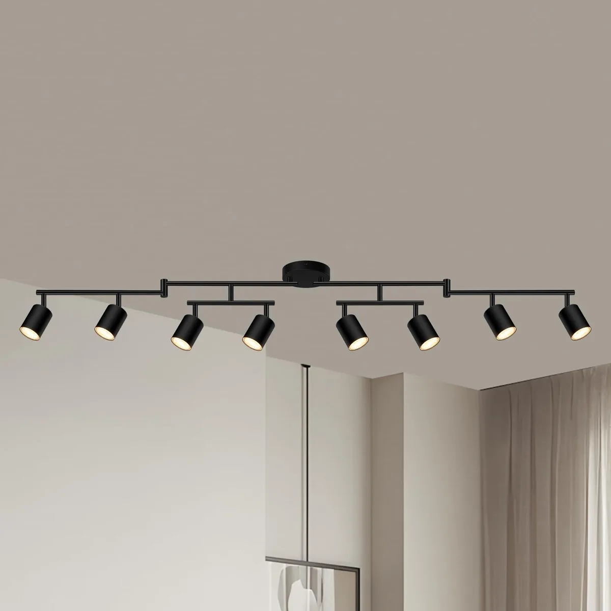 Matte black 8-head track light kit 55.3 in long with rotatable heads