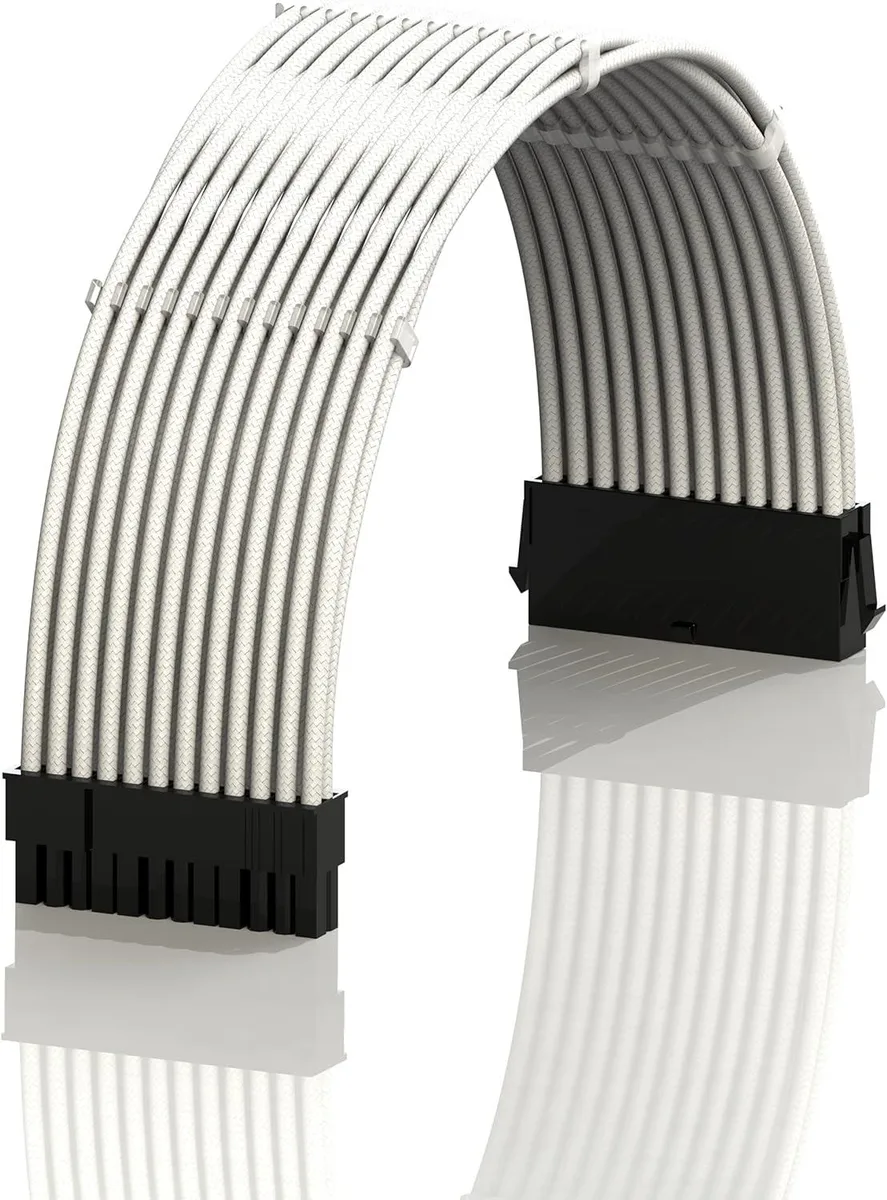 PISKEKAT PISKEKAT Server Rack 30cm ATX 24 Pin (20+4) Braided Extension Cable White — product photo
