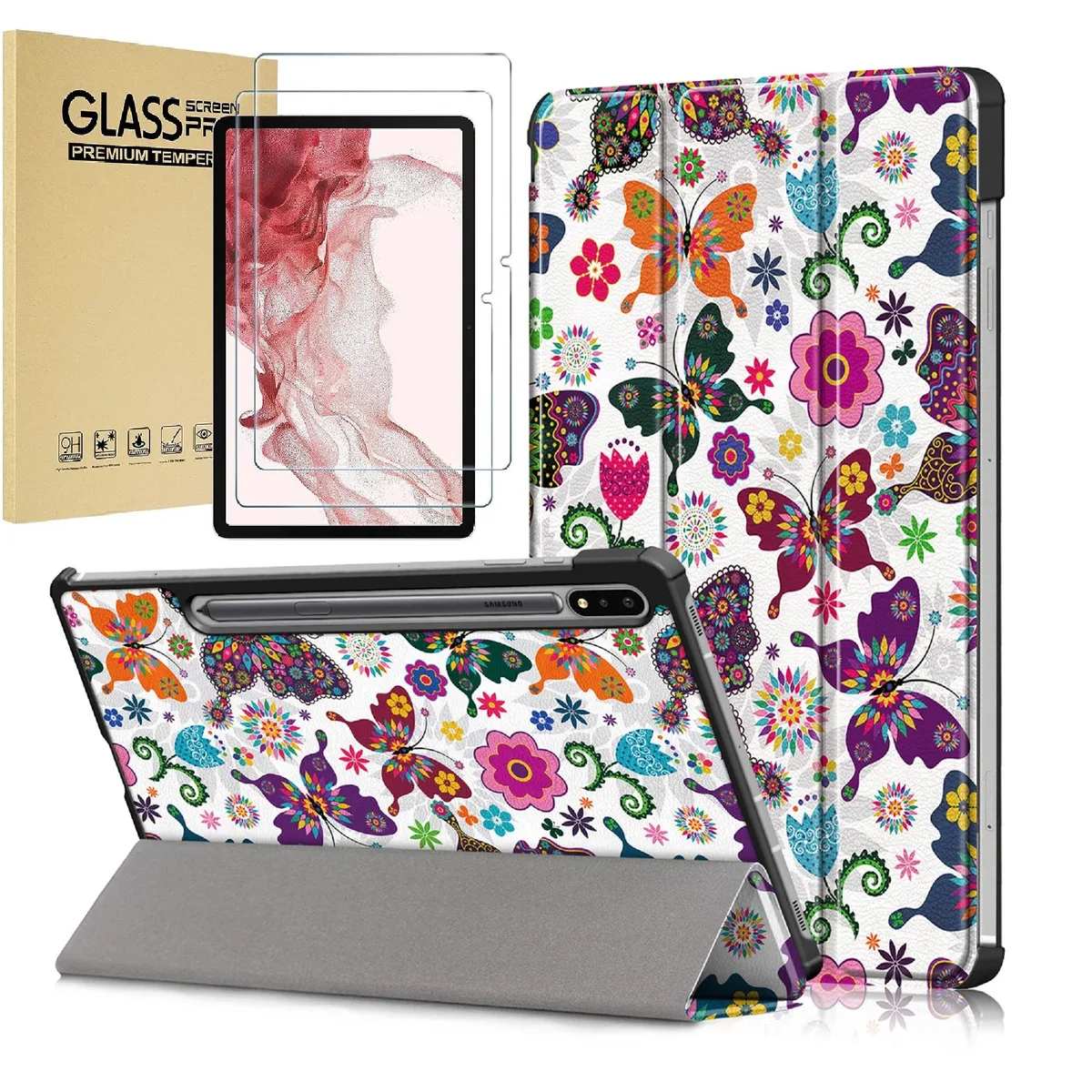 anicestore anicestore Smart Case + 2 Tempered Glass for Samsung Galaxy Tab S8+ S7 FE S7+ 12.4 inch — product photo