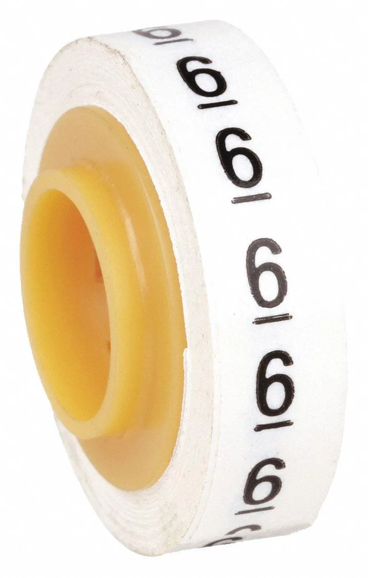 3M SDR-6 wire marker refill roll, black text on white polyester film, self-adhesive, preprinted legend 6