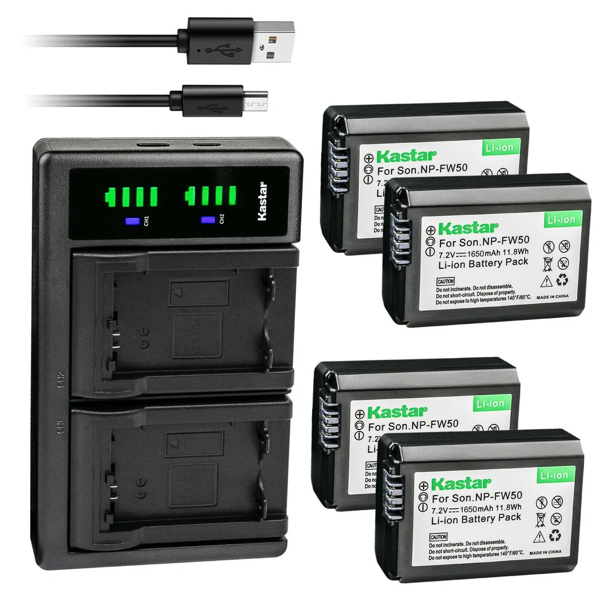 Kastar Kastar NP-FW50 4-Pack + LTD2 USB Charger 1650mAh 11.8Wh — product photo