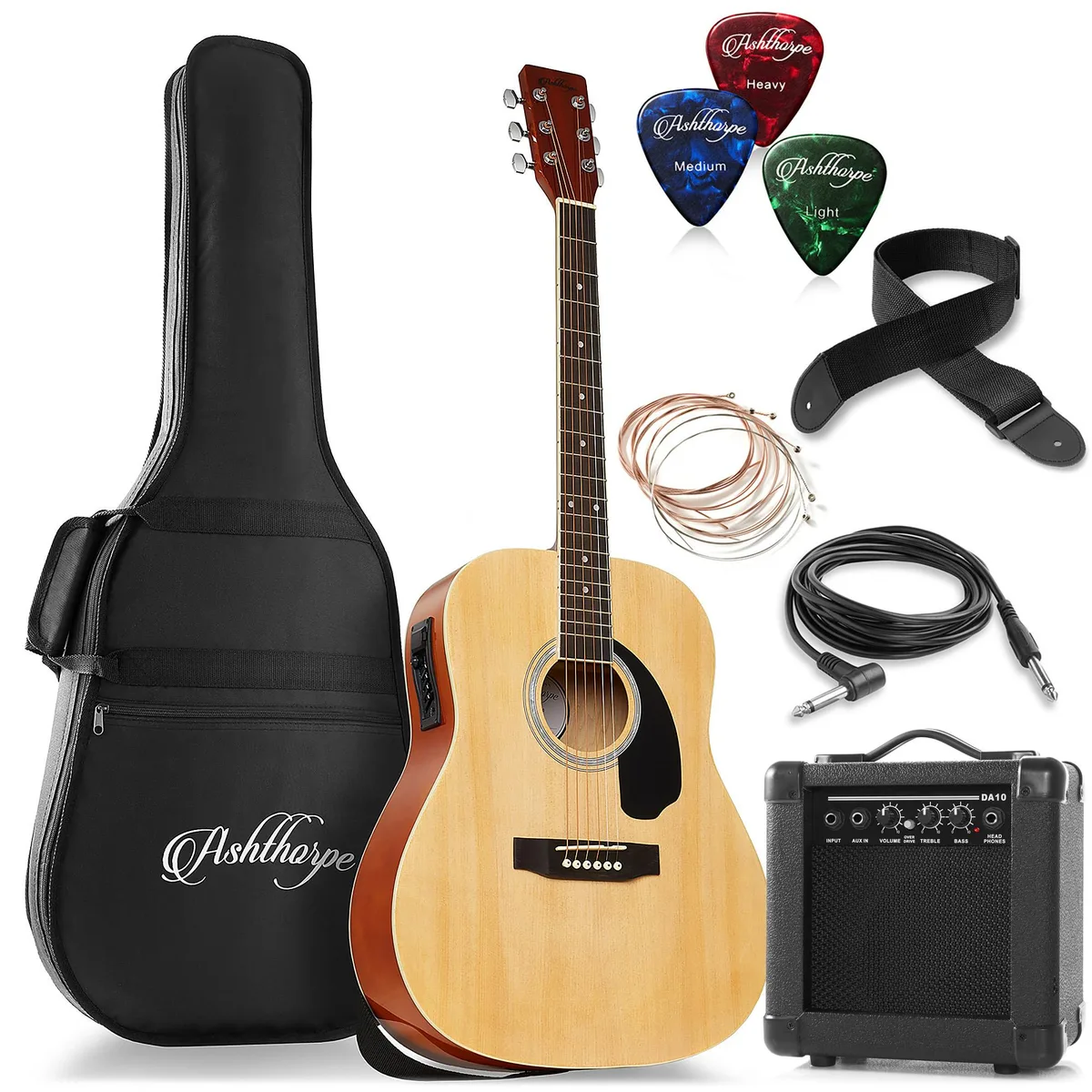 Ashthorpe Ashthorpe 41" Dreadnought Acoustic-Electric Guitar Package with 10W Amp - Natural — product photo