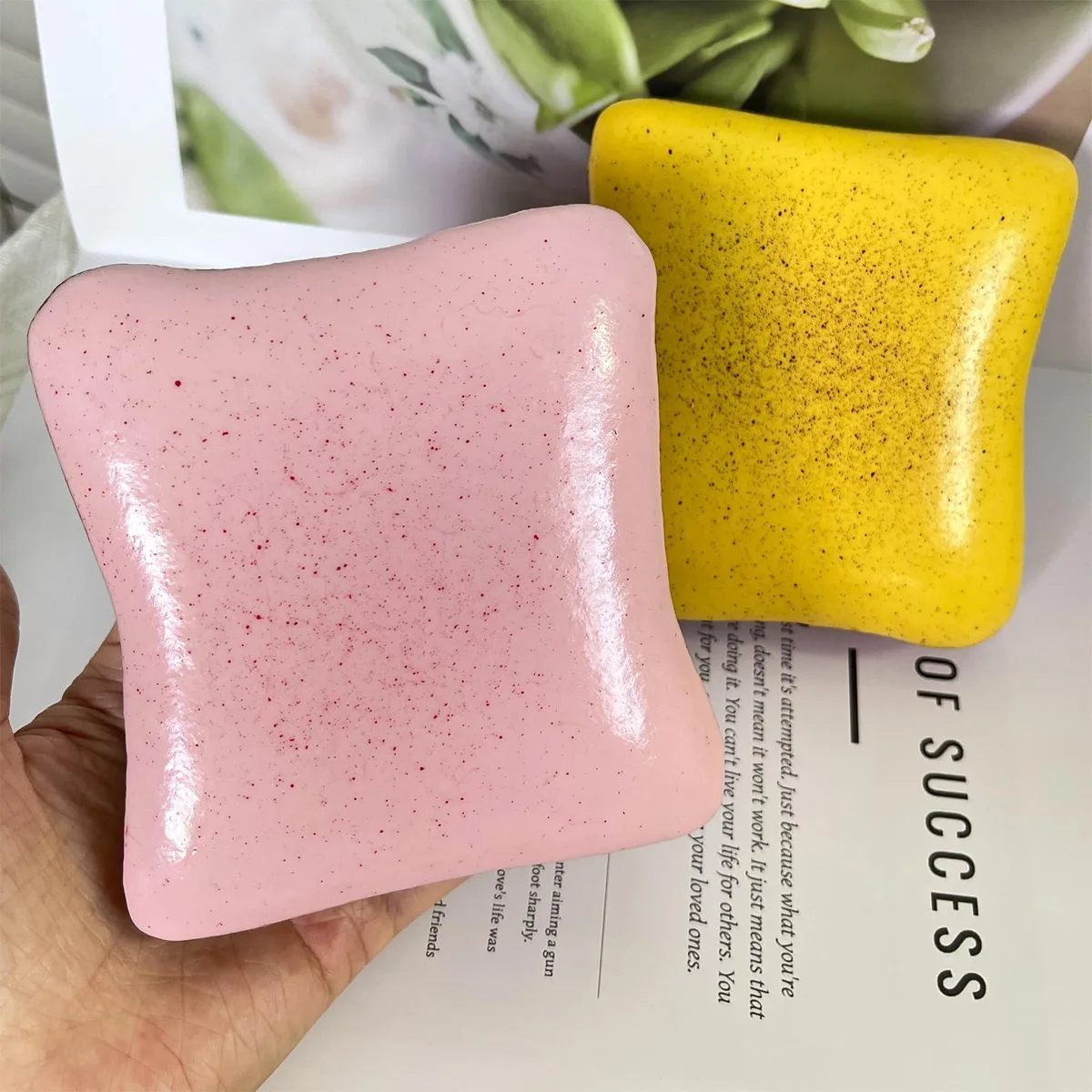  Generic Bread Butter Squishy Stress Balls Yellow Pink 4.5 x 4 x 1.8 inches — product photo