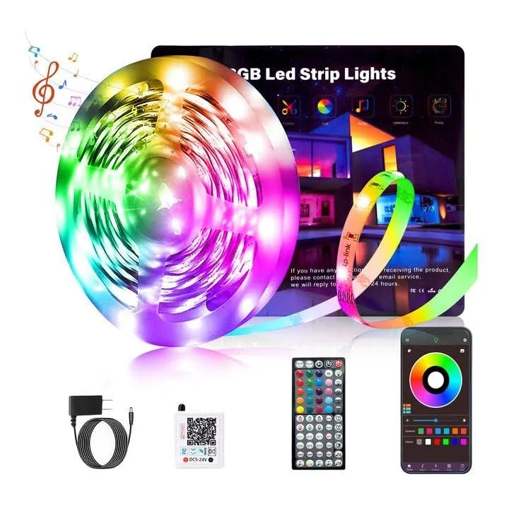 White flexible LED strip on a reel with controller and remote control