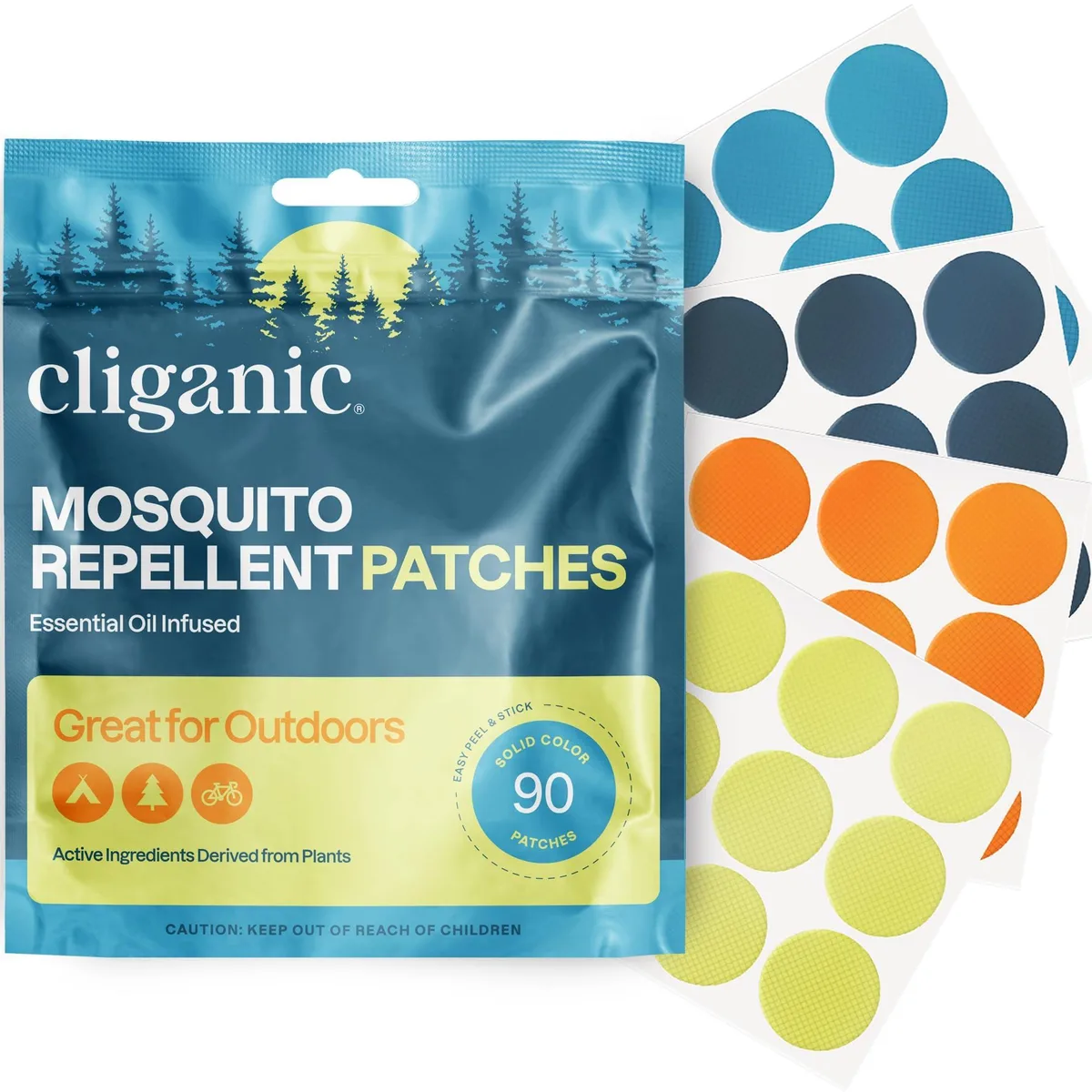 Pack of 90 citronella-scented repellent stickers in resealable pouch