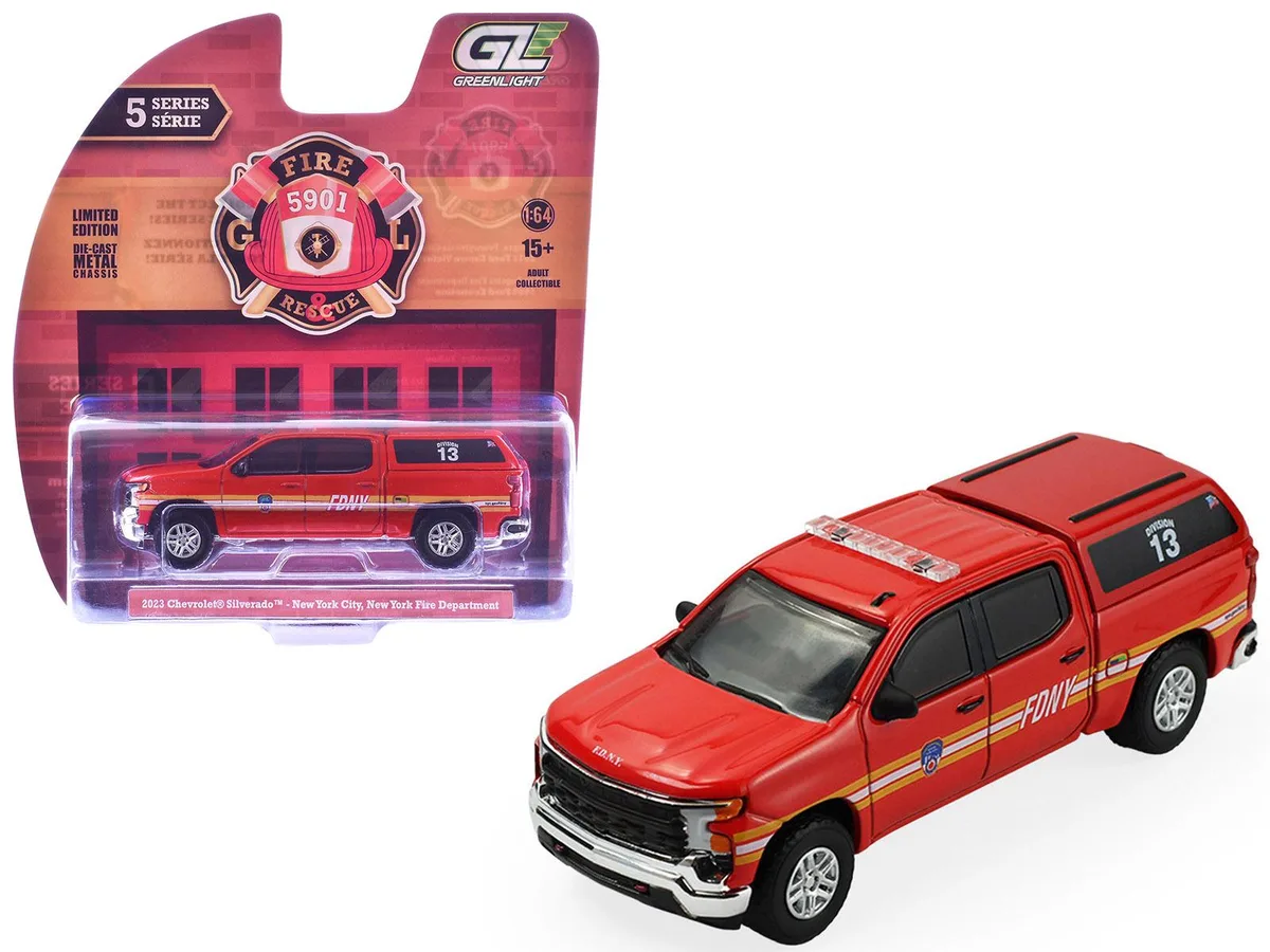 GREENLIGHT GREENLIGHT 2023 Chevrolet Silverado FDNY Camper Shell 1/64 Diecast — product photo