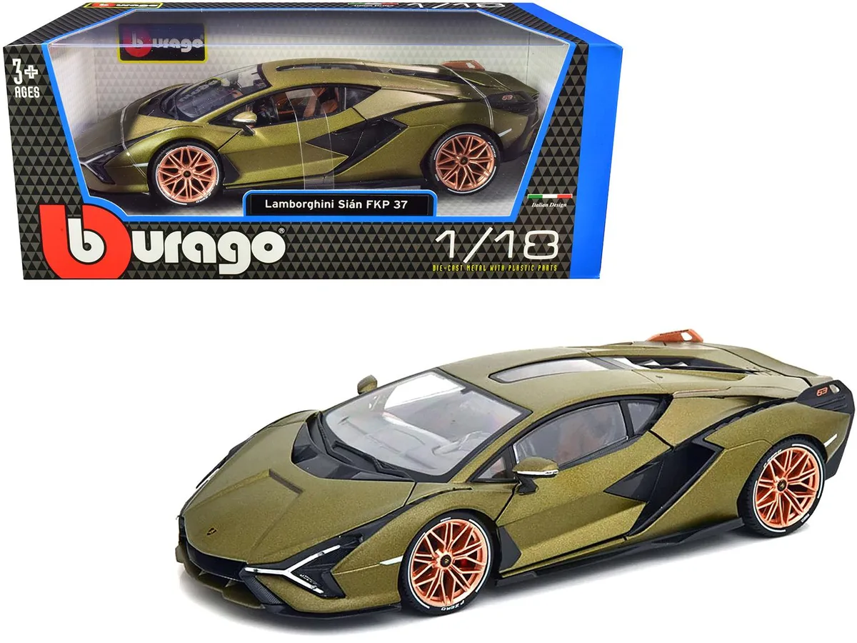 BBURAGO BBURAGO Lamborghini Sian FKP 37 Matt Green Metallic Copper Wheels 1/18 Diecast Vehicle — product photo
