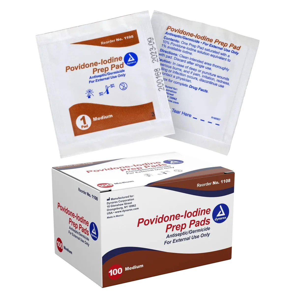 White cardboard box containing 100 foil-wrapped antiseptic pads