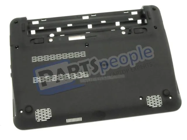 Black plastic laptop base cover assembly with rubber feet
