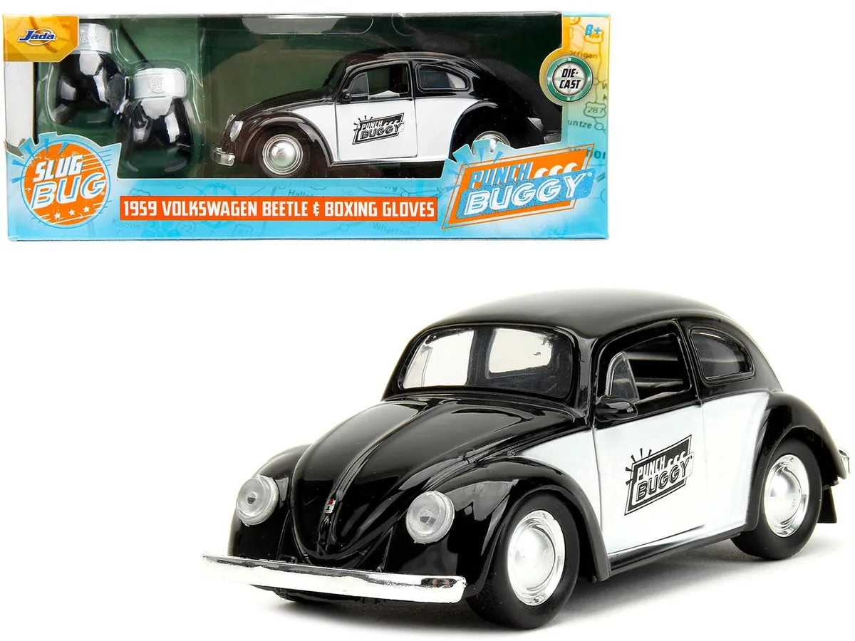 Jada Jada 1959 Volkswagen Beetle "Punch Buggy" Black &amp; White Boxing Gloves 1/32 Diecast hobby collectible — product photo