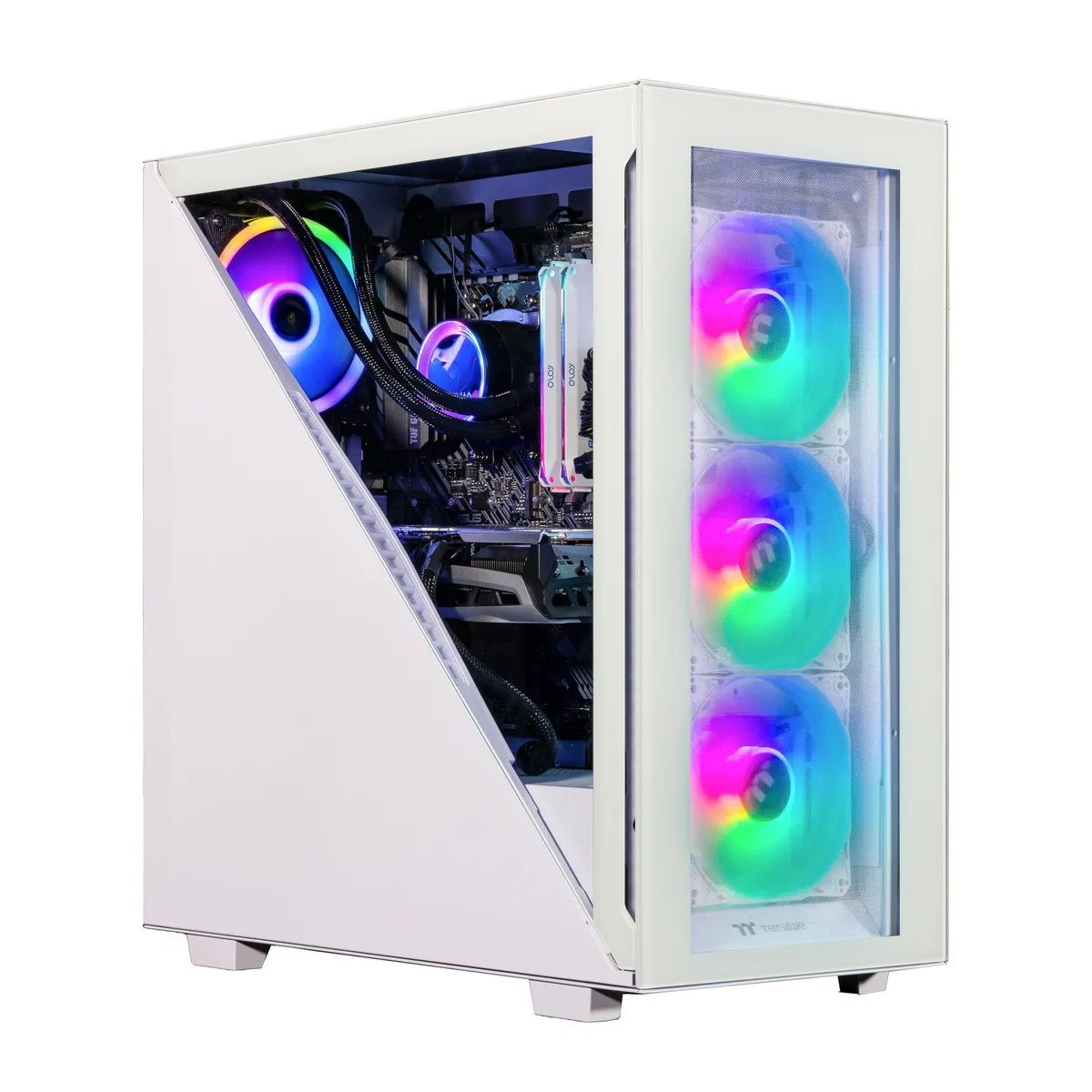 Velztorm Velztorm Gladio gaming PC Ryzen 9 5900X Radeon RX 9060 XT 64GB DDR4 2TB PCIe SSD 120mm AIO 750W PSU White — product photo