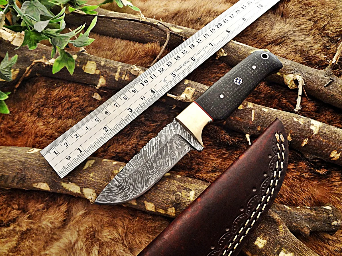 Damascus Depot Damascus Depot 8" Hunting Knife 4" Blade 200 Layer Damascus Steel Leather Sheath — product photo