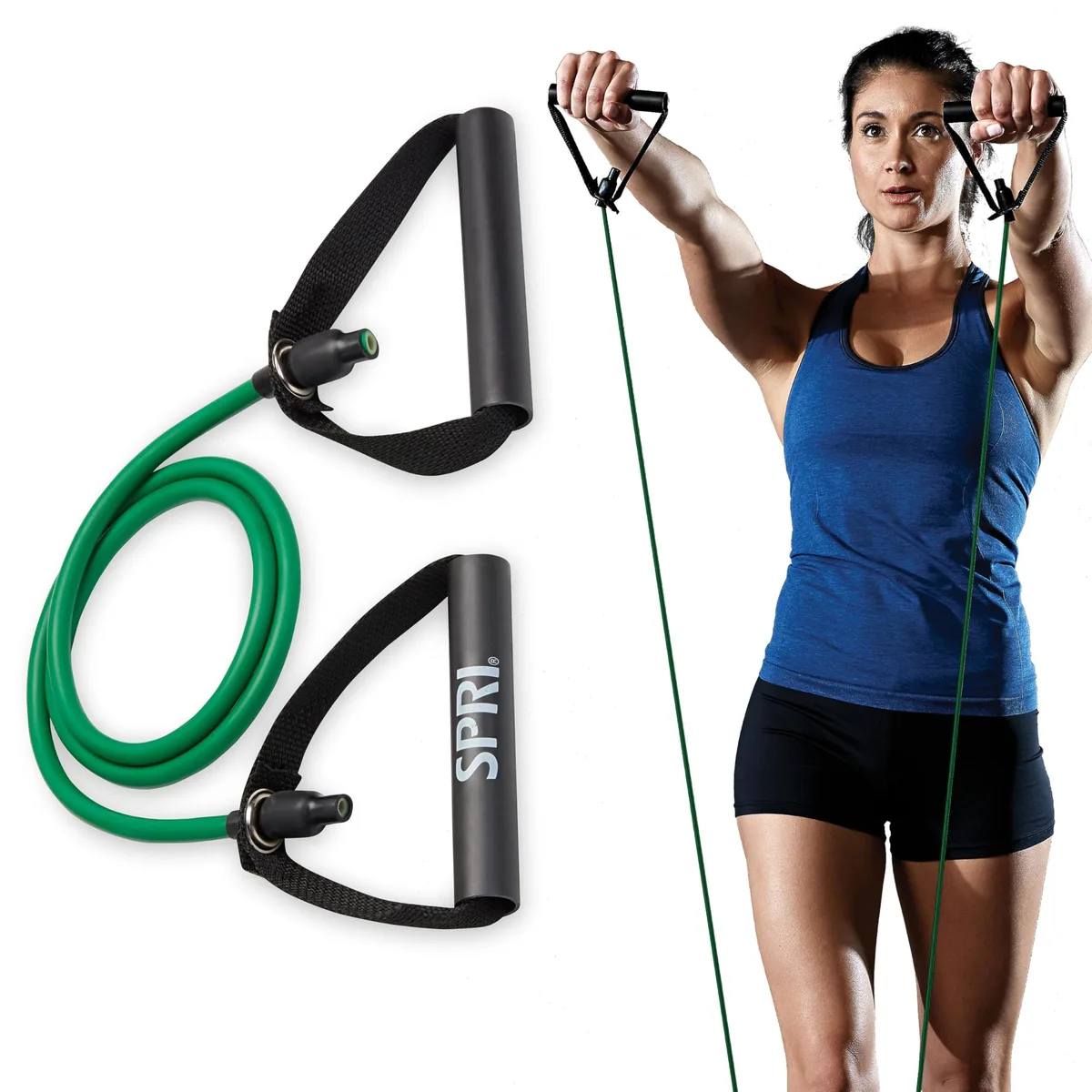 Green rubber resistance tube with braided sleeve and door anchor