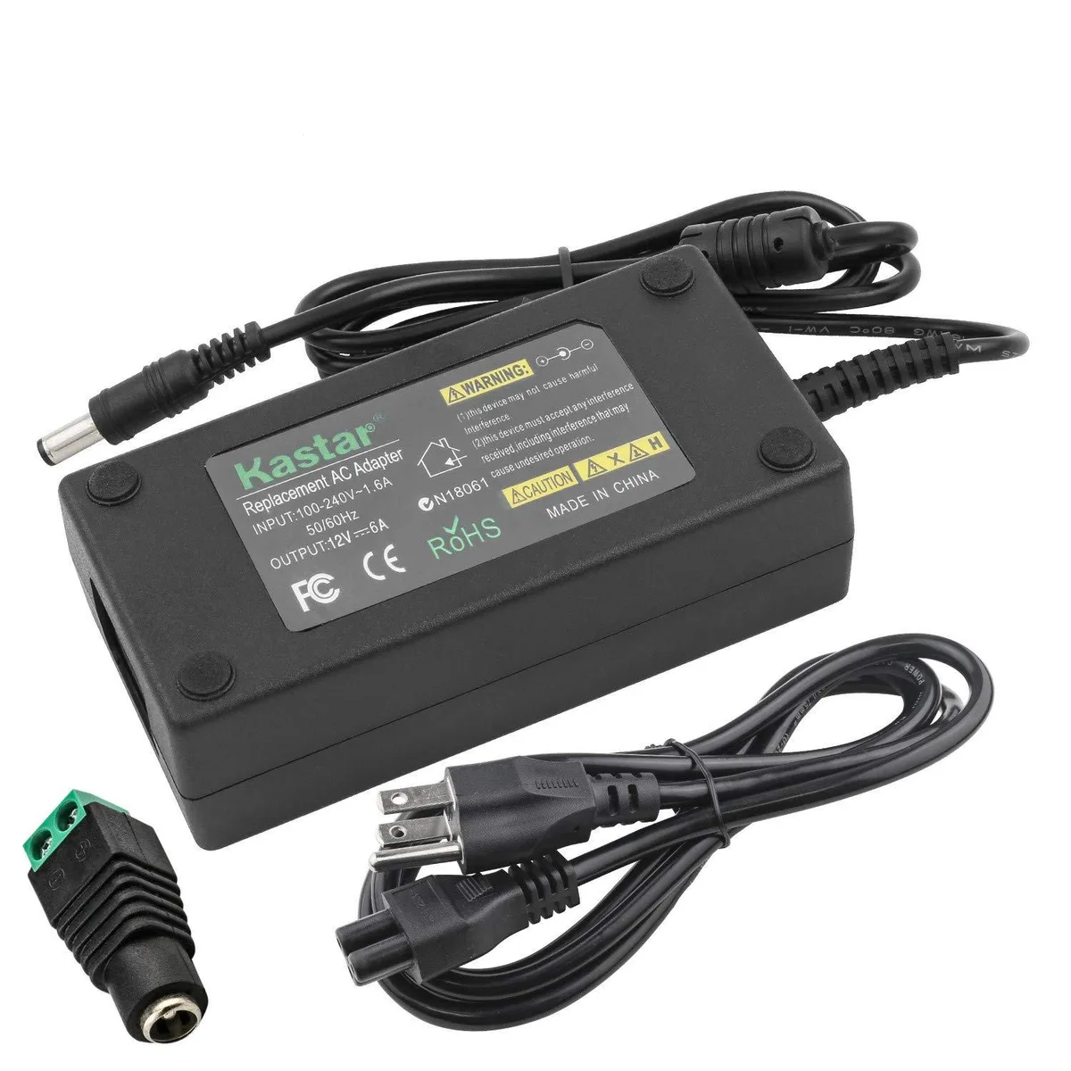 Black rectangular Dell 12V 6A power adapter with 5.5mm barrel tip and UK three-pin plug