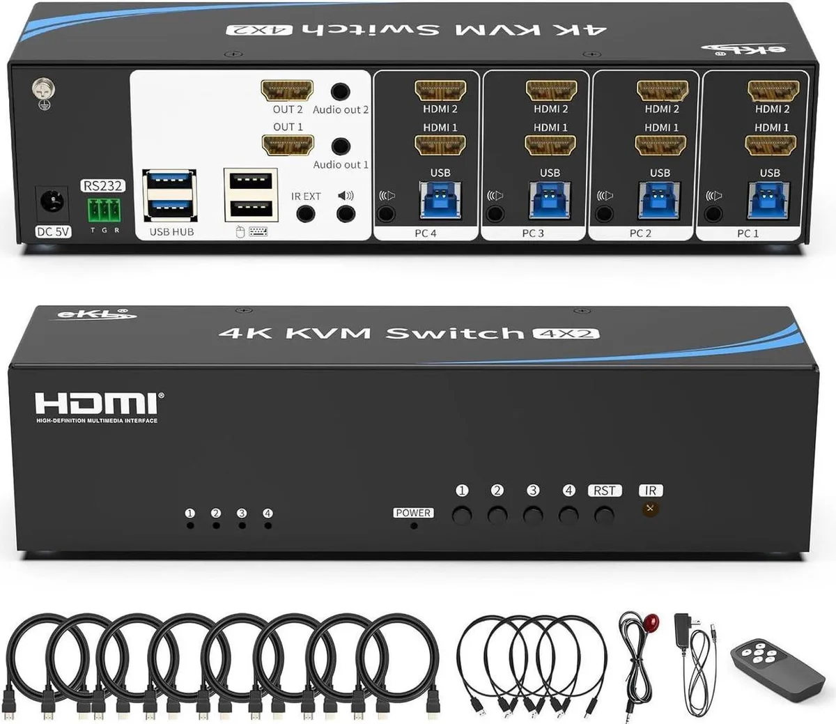 Vszerda Vszerda 4-Port Dual-Monitor HDMI KVM Switch 4K@30Hz USB 3.0 — product photo