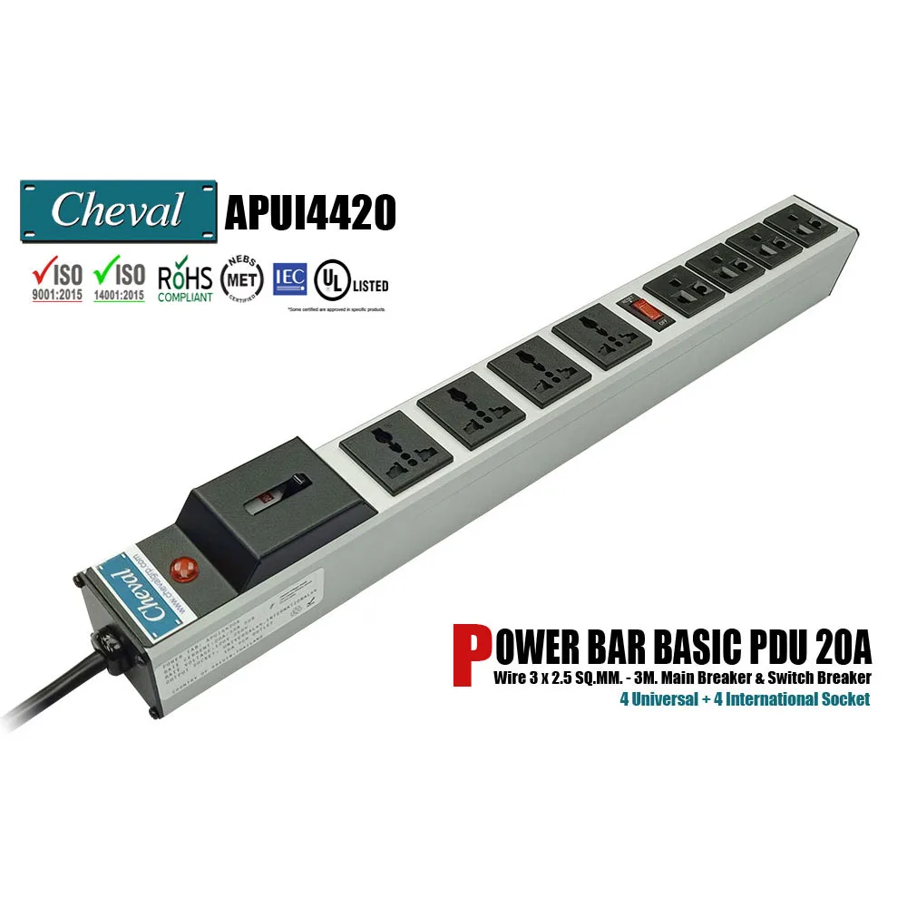Cheval Electronic Enclosure Co.,Ltd Cheval Arion Basic PDU 20A 4 Universal 4 International 110VAC 3m — product photo