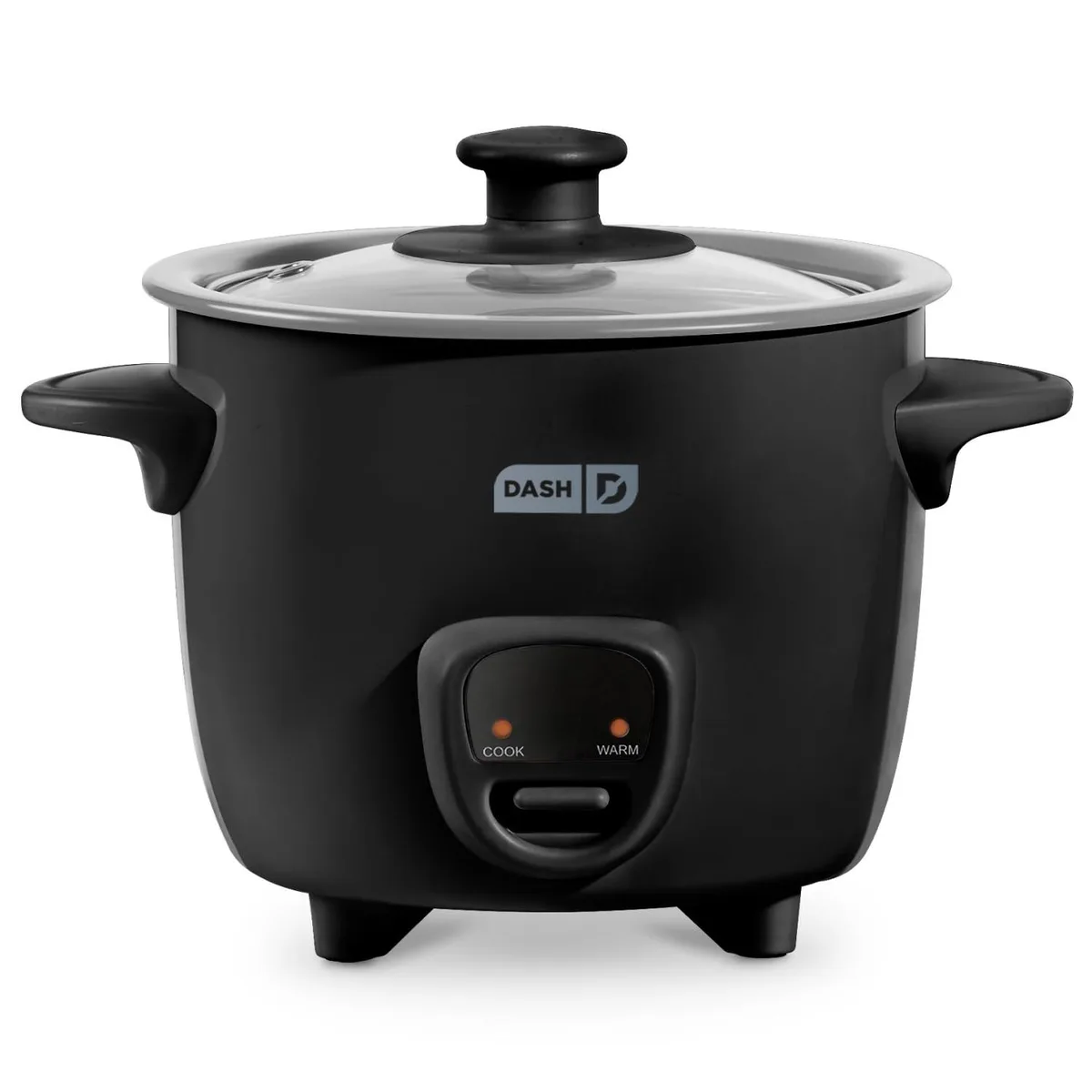 Compact black ceramic rice cooker with ceramic lid and cool-touch handles