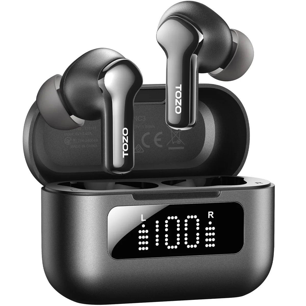  TOZO NC3 Hybrid ANC Wireless Earbuds 6 Mic ENC 68H Black — product photo