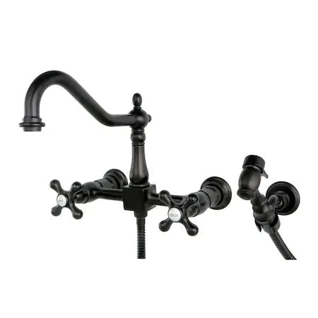 Heritage two-handle wall-mount kitchen faucet in oil-rubbed bronze finish