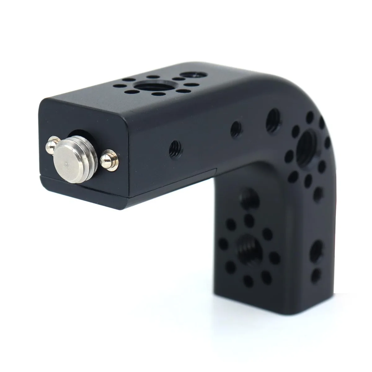 Black aluminium cheese handle with 90 degree grip and multiple Arri locating holes