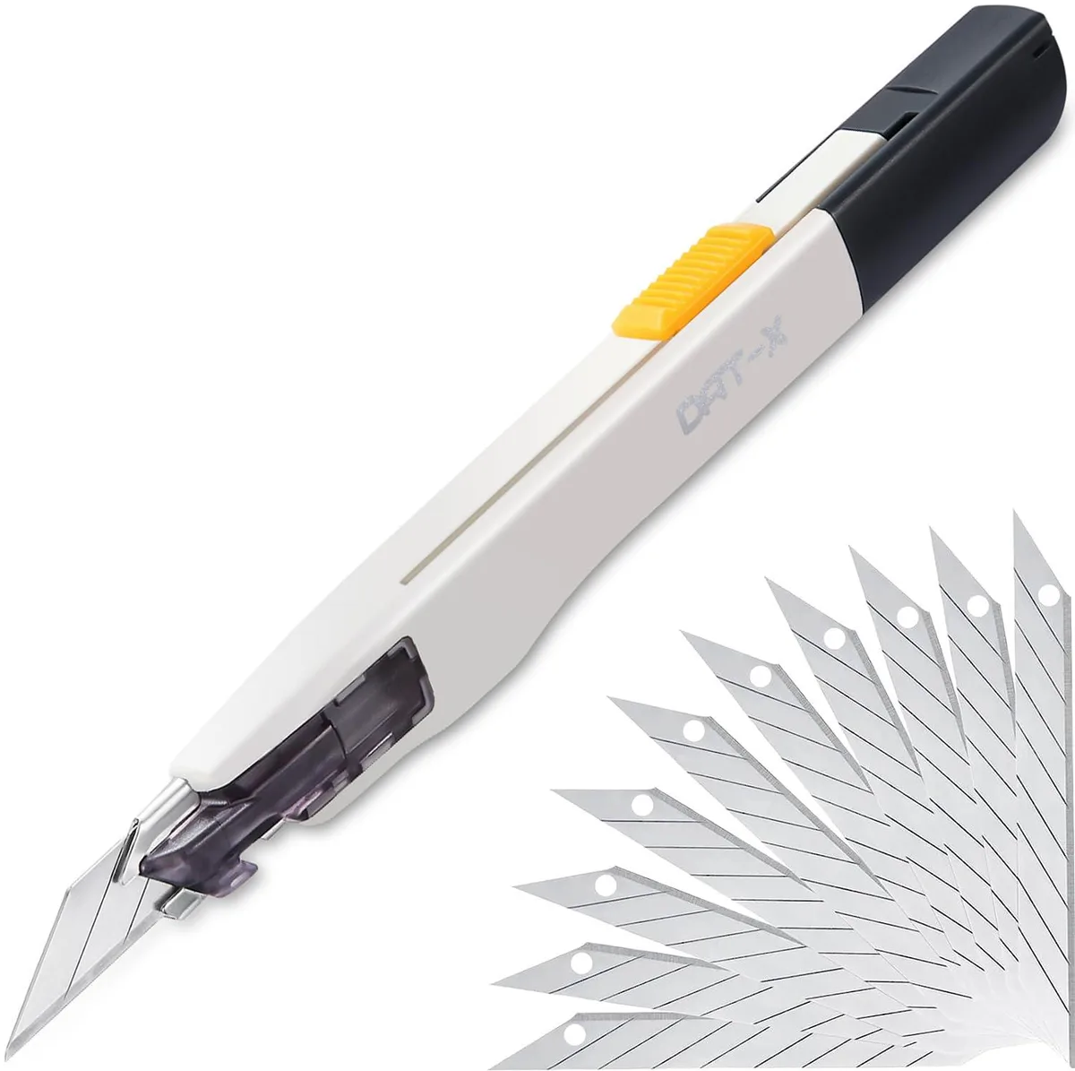DAT Series-X Utility Knife Portable Box Cutter White 10 Blades — product photo