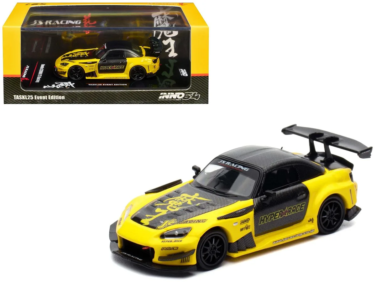 Inno Models Inno Models Honda S2000 RHD Yellow Carbon Hood Top Graphics Tokyo Auto Salon Kuala Lumpur 2025 1/64 Diecast — product photo