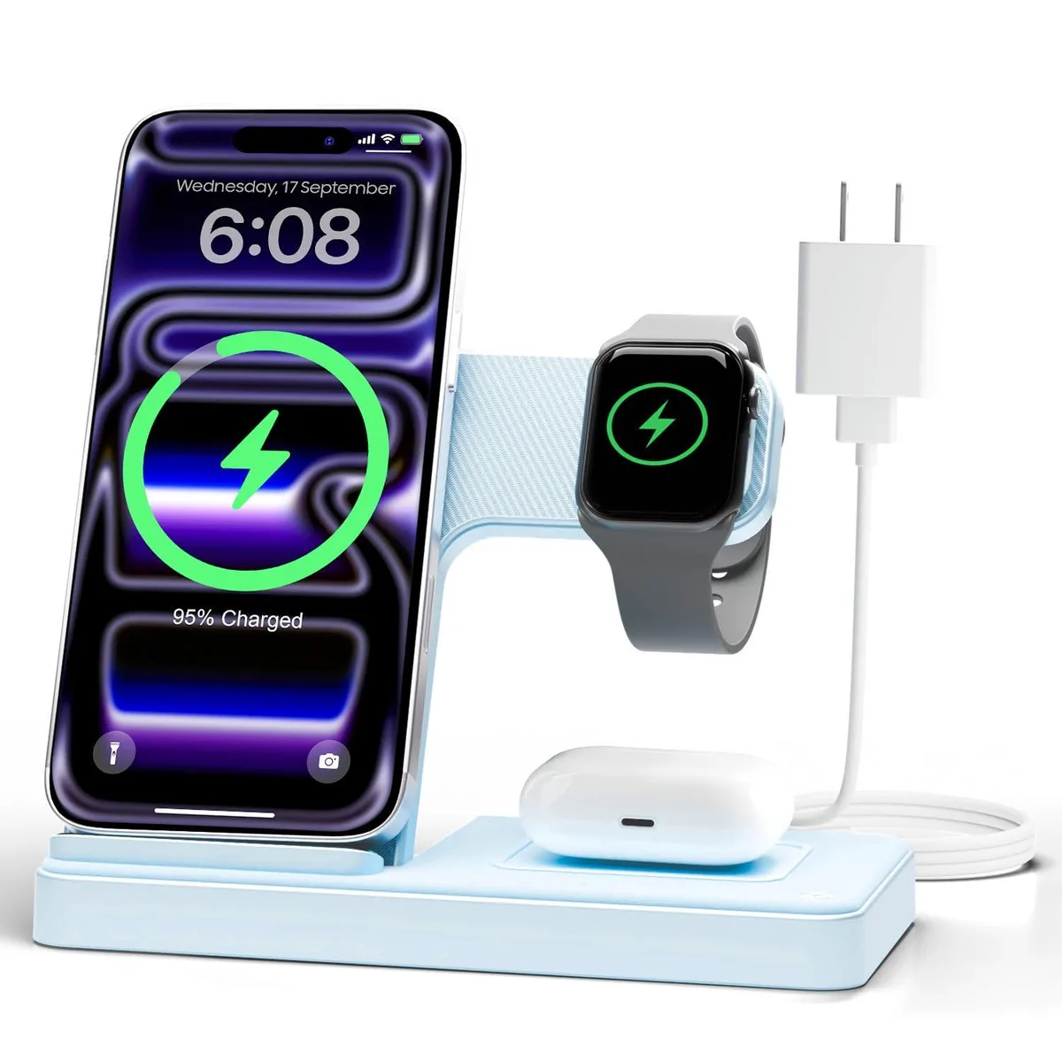  GETPALS W336 3-in-1 Wireless Charger Blue — product photo