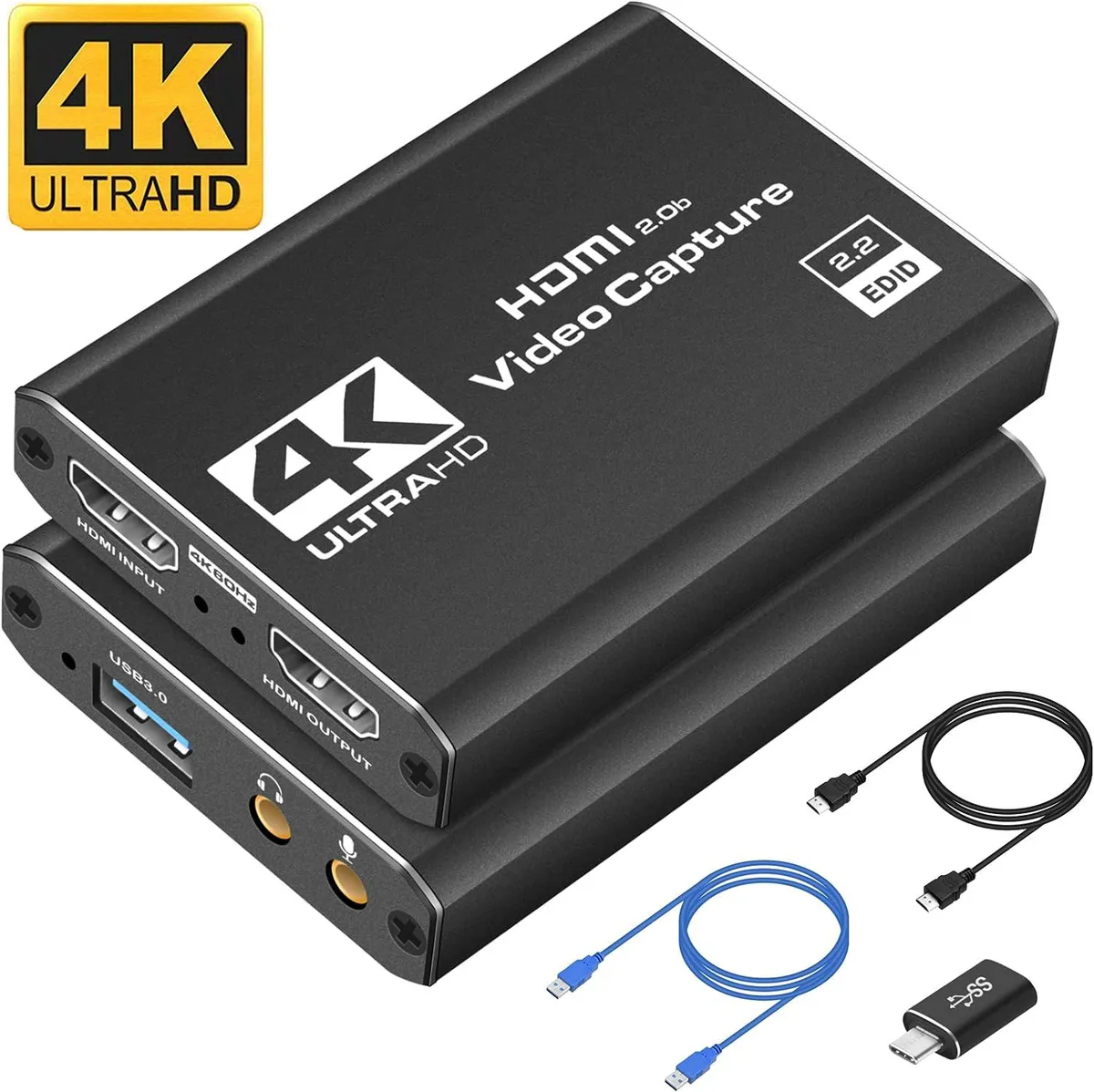 ESTONE ESTONE Capture Card 4K 1080p 60fps HDMI USB 3.0 Type-C Mic Loop-Out video capturing device — product photo