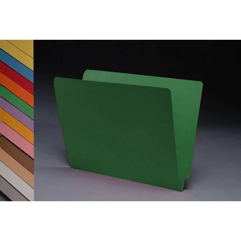 Box of 50 green letter-size file folders with reinforced end tabs