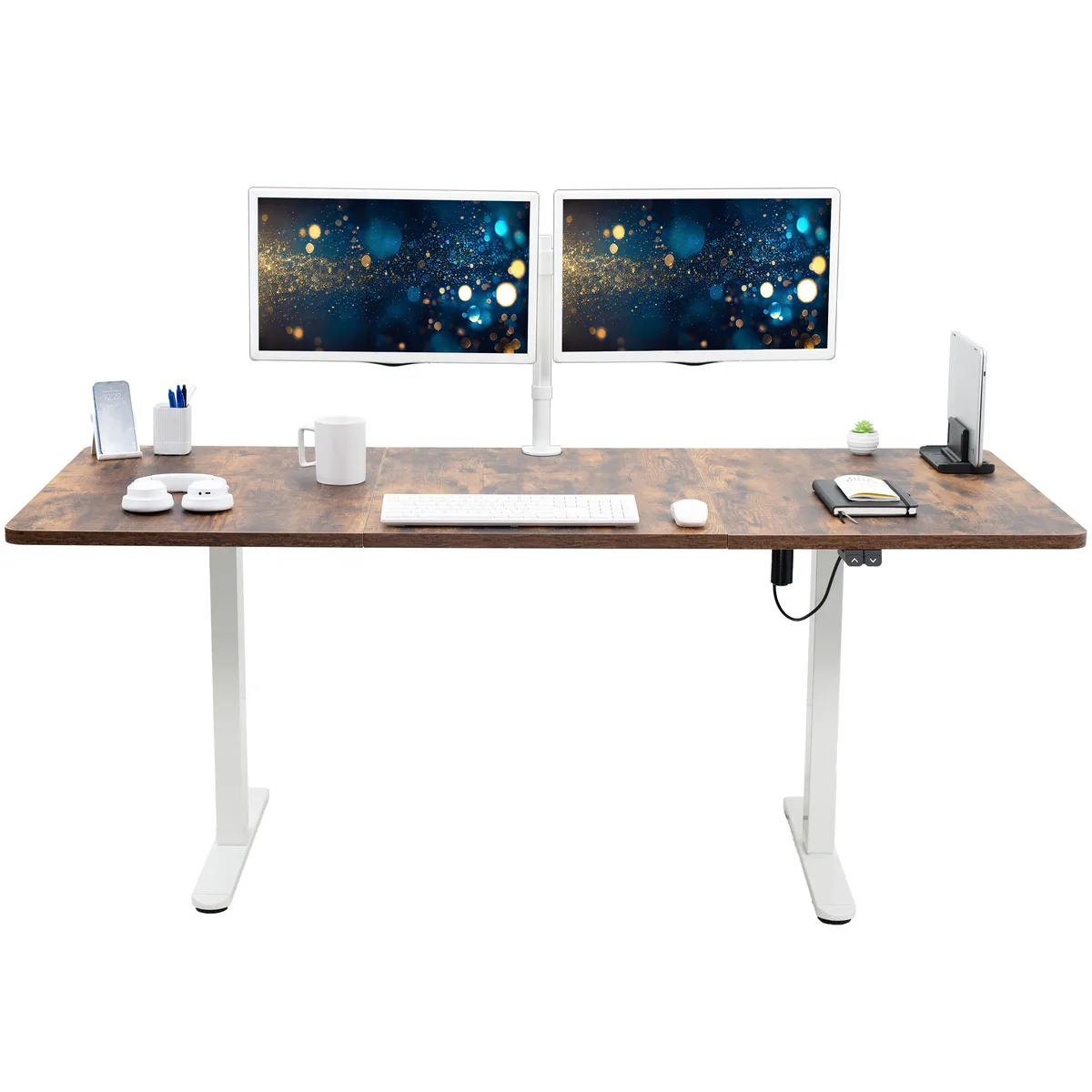 VIVO VIVO Electric 71 x 30 StandUp Desk Vintage Brown White Frame office furniture — product photo