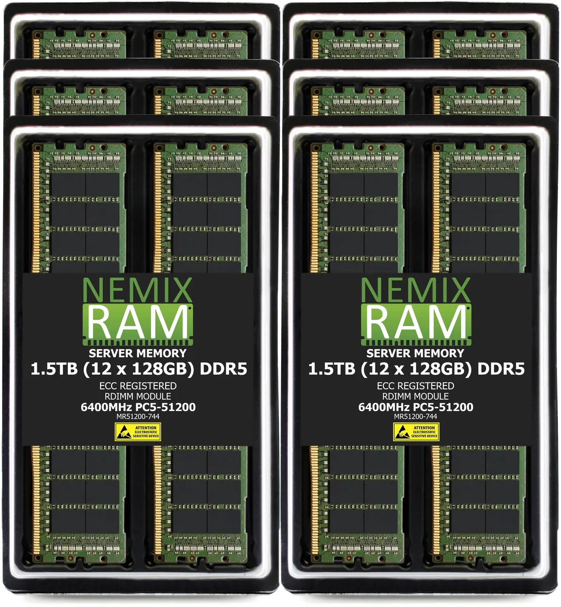 NEMIX RAM NEMIX RAM 1.5TB (12x128GB) DDR5 6400MHz CL52 ECC RDIMM Dell PowerEdge XE9680L memory upgrade — product photo